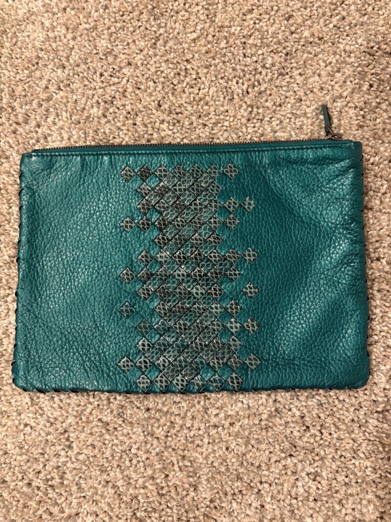 Bottega Veneta Green Alligator Leather Clutch Bag